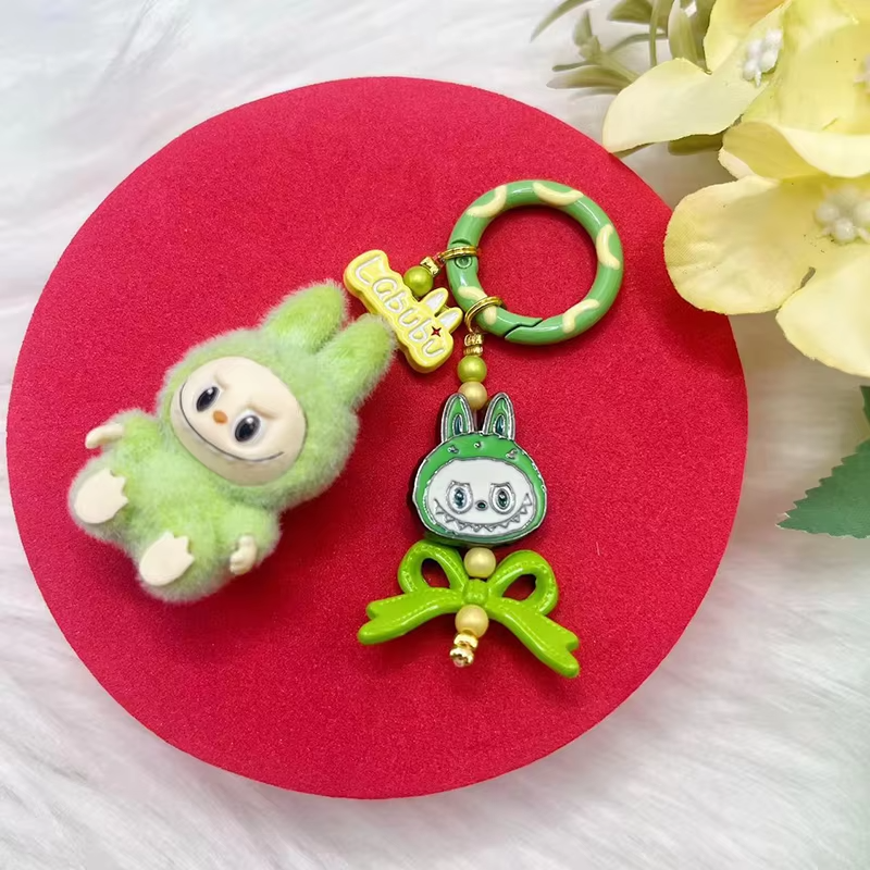 Labubu Pendant Keychain Bag Pendant Kawaii Mobile Phone Chain Hanging Decorations Gifts: New Flocking Mini Vinyl Granules - Image 6
