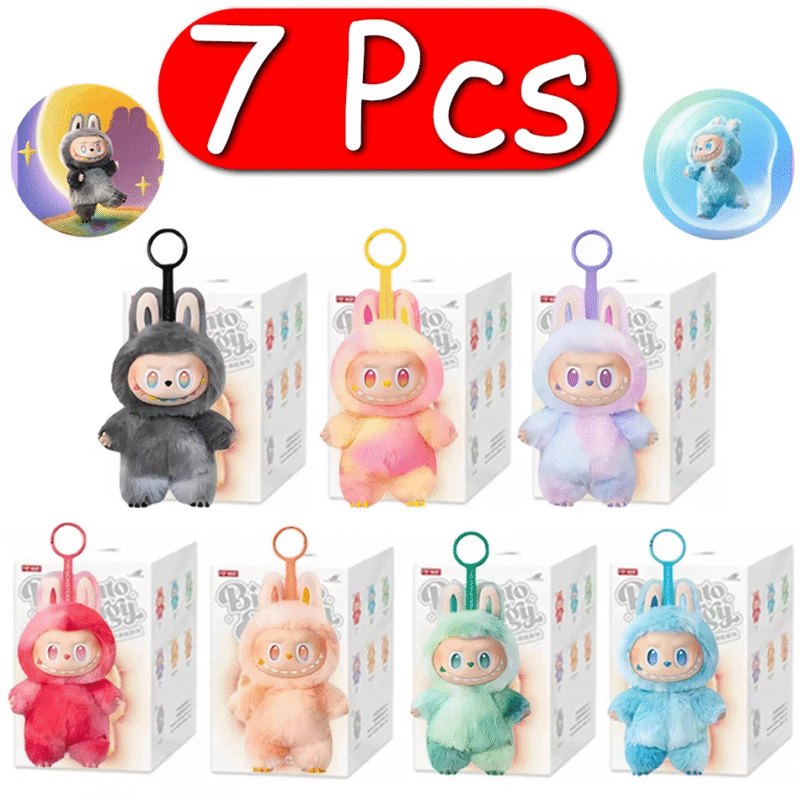 Kawaii Figure Face Doll Keychain Decor Gift, 7 Pieces, New Labubu V3 the Monsters Big Into Energy Series Vinyl Pendant Blind Box