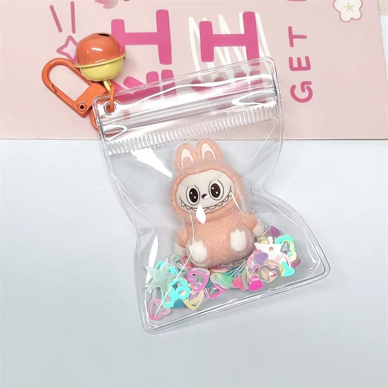 New Kawaii Cartoon Mini Labubu Girls Keychain with Crushed Stone Vinyl Cereal Mobile Pendant Adorable Keychain Gift - Image 5