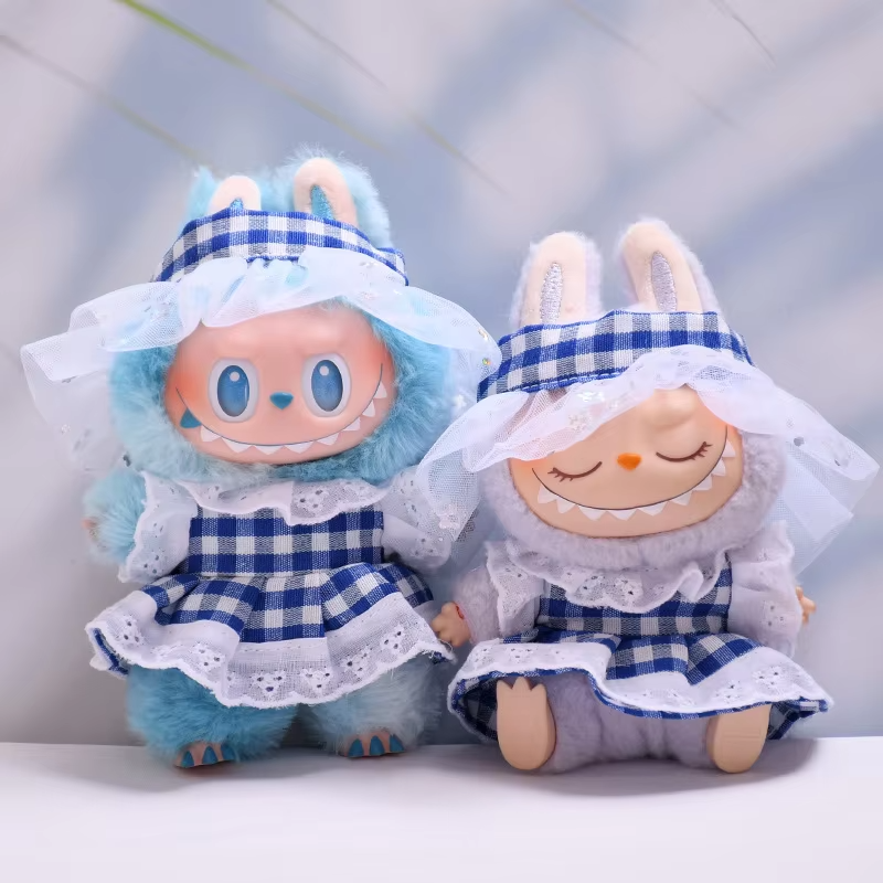 The Light Blue Gingham Dress-Up Set Crafted for Labubu Characters brings charm to your mini wonderland - Image 5