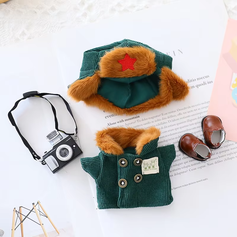 Sitting Party Plus 17cm Labubu I II Doll Clothes Doll Clothing Couple Clothes Pink Rabbit Ear Skirt Shoe Hat Set Military Coat - Image 3