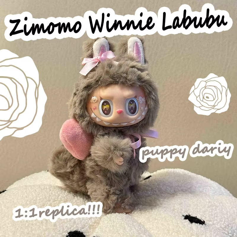 Zimomo Winnie Labubu Pink rep vinyl doll pendant mdoel key chains bag bling ip box  Zimomo Winnie Labubu Pink vinyl doll pendant keychain (Blind Box Edition)