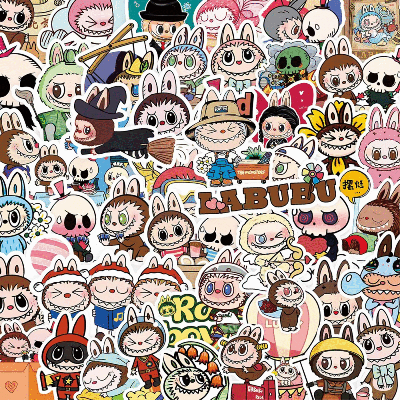 A DIY decal for suitcases and stationary, Kids’ Adorable Anime Figure Doll Decals: Adorable LABUBU Cartoon Stickers in sets of 10, 30, 50, or 100