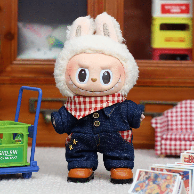 17cm Doll Clothes - Labubu Plush Cowboy Suit, Denim Clothes, Western Cowboy Hat Accessories, DIY Gift