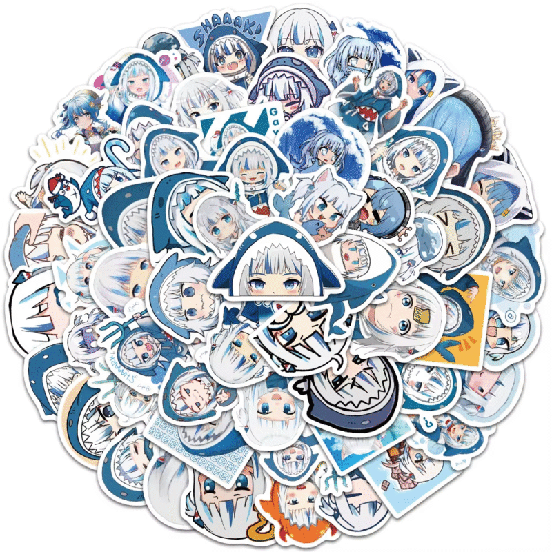 You may also consider Cute Chibi Gawr Gura Blue Shark Girl Meme Anime Stickers 10/30/50 pieces for wholesale use on laptops, iPads, guitars, and skateboards