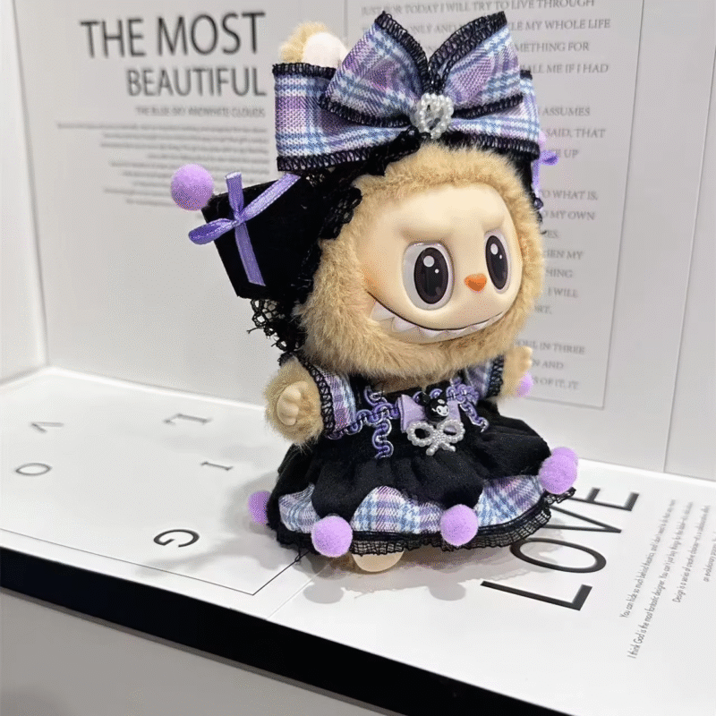 17cm Labubu Doll's Clothes Kuromi Dress with Purple Hair Band Monster Outfit Unique Accessories for Girls and a Cool DIY Kids Present