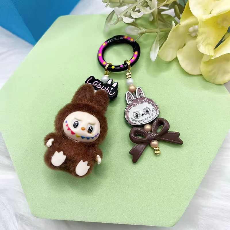 Labubu Pendant Keychain Bag Pendant Kawaii Mobile Phone Chain Hanging Decorations Gifts: New Flocking Mini Vinyl Granules - Image 4