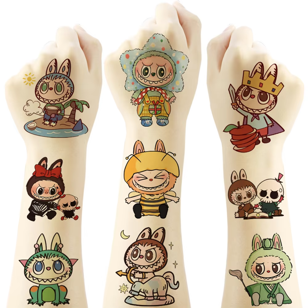 20 Pieces Of Cute Labubu Cartoon Tattoo Stickers For Kids – Temporary And Waterproof Fake Tattoo Decals For Birthdays – Wonderful Additions For Kids’ Themed Celebrations - Image 4