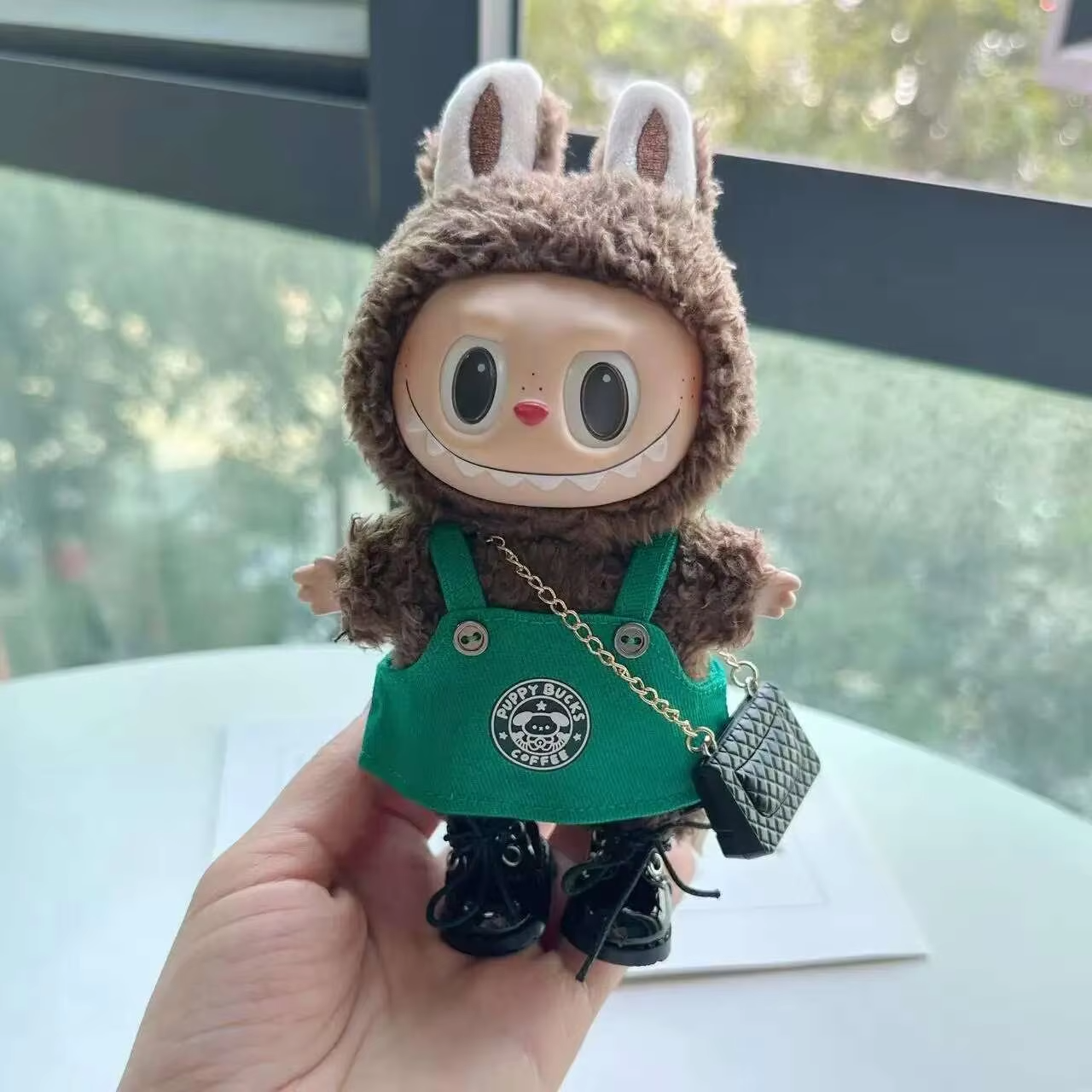 Labubu, 17 cm Doll's Outfit Accessories for the Monsters' Outfit Clothes Green Coffee Dress Shoes Cartoon.