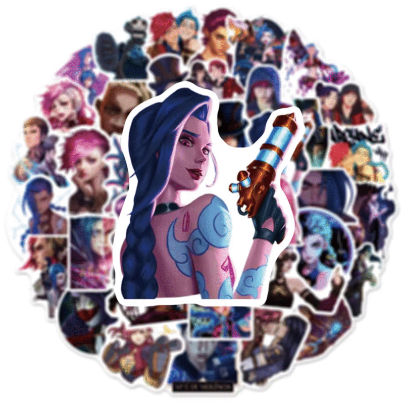 Vi and Jinx Arcane LOL cartoon character stickers pack for laptops, iPads, skateboards, and luggage: 10/30/50 pieces of hot game wholesale