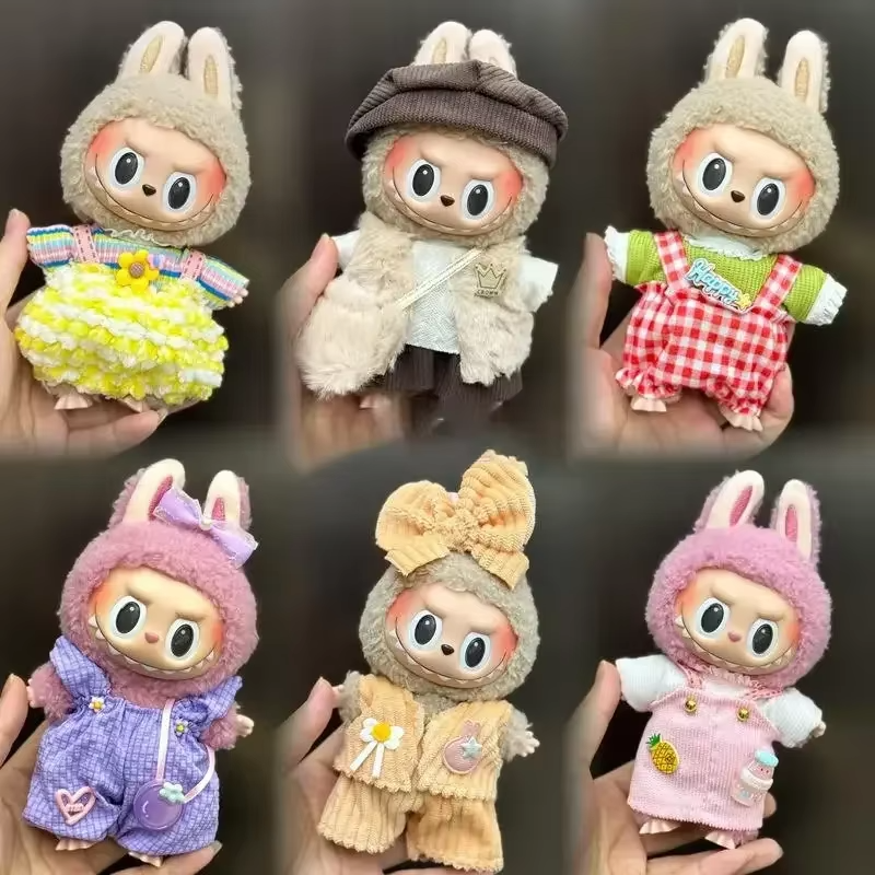 Outfit Accessories for Korea Kpop Exo Labubu Idol Overalls Set Clothing Gift: 17cm Mini Labubu Plush Doll's Clothes