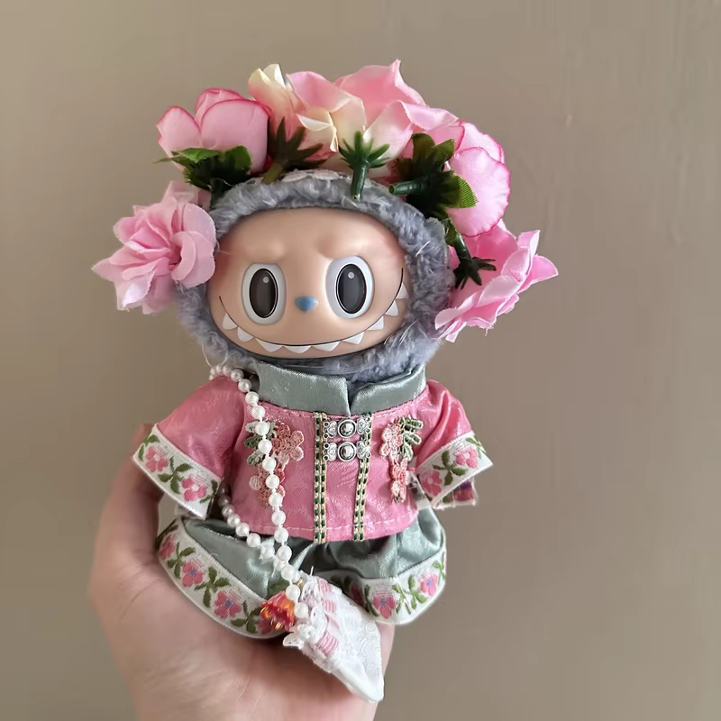 Japanese Kimono Fox 15–17cm Labubu Doll Outfit Set with DIY headwear for your macaron-themed celebrations. - Image 6