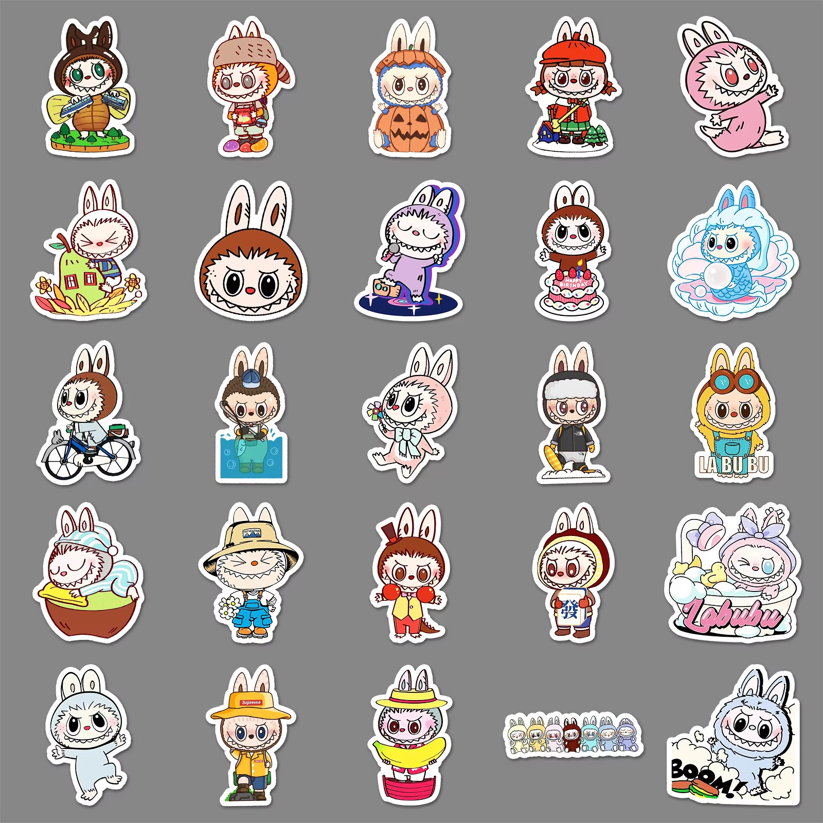 Adorable multifunctional stickers waterproof for the computer or refrigerator. 50 pieces of labubu stickers per bag