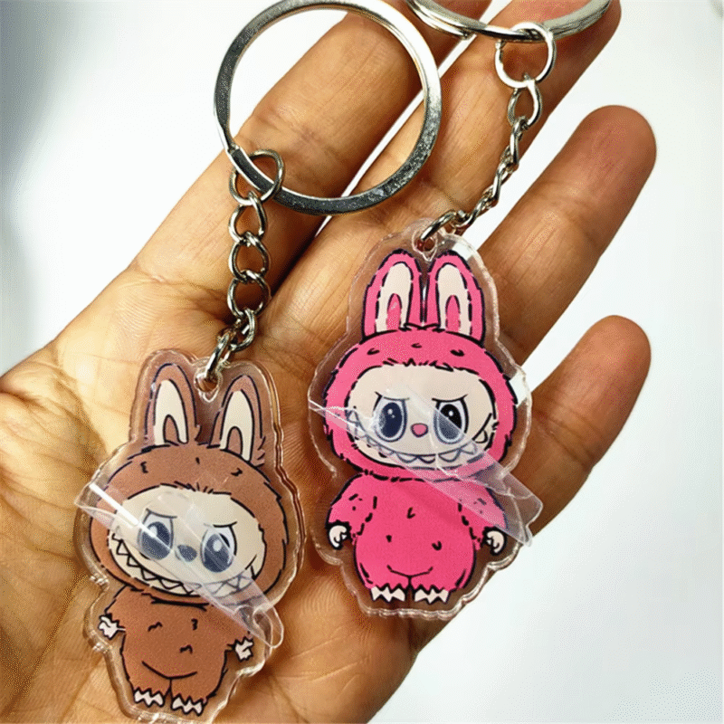 One Piece of Labubu Acrylic Pendant Keychain with Anime Keyring, Unique and Stylish Car, Bag and Phone Accessories - Image 3
