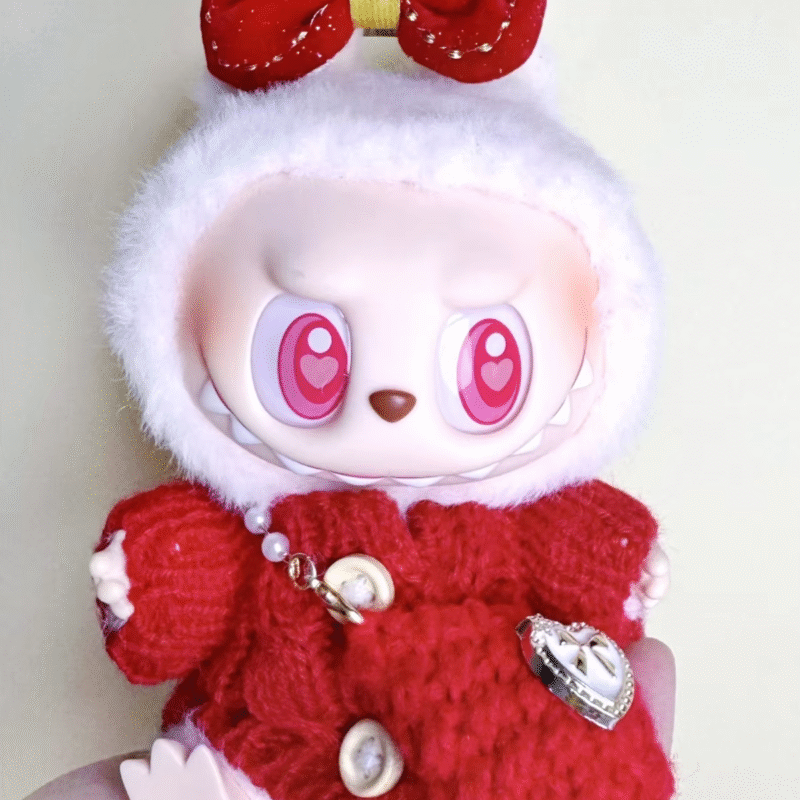 Red Set Clothes Hair Macaron Accessories V2 for 17 cm Labubu Doll V1 and V2 Macaron outfits for 17cm Labubu dolls include plush doll clothes, hair accessories and a do-it-yourself gift for kids