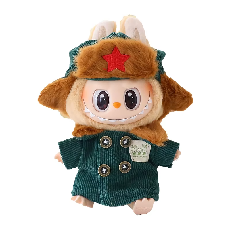 Sitting Party Plus 17cm Labubu I II Doll Clothes Doll Clothing Couple Clothes Pink Rabbit Ear Skirt Shoe Hat Set Military Coat - Image 2
