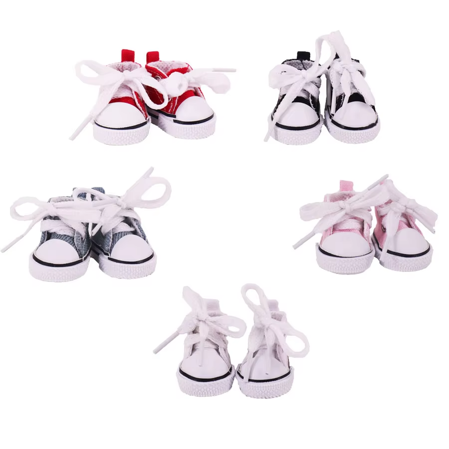 Around our doll’s feet we find microcool-boy rainbow sneakers, the sort that pop on and pop off more easily than charm, and a petite cosmos of K-pop plushies