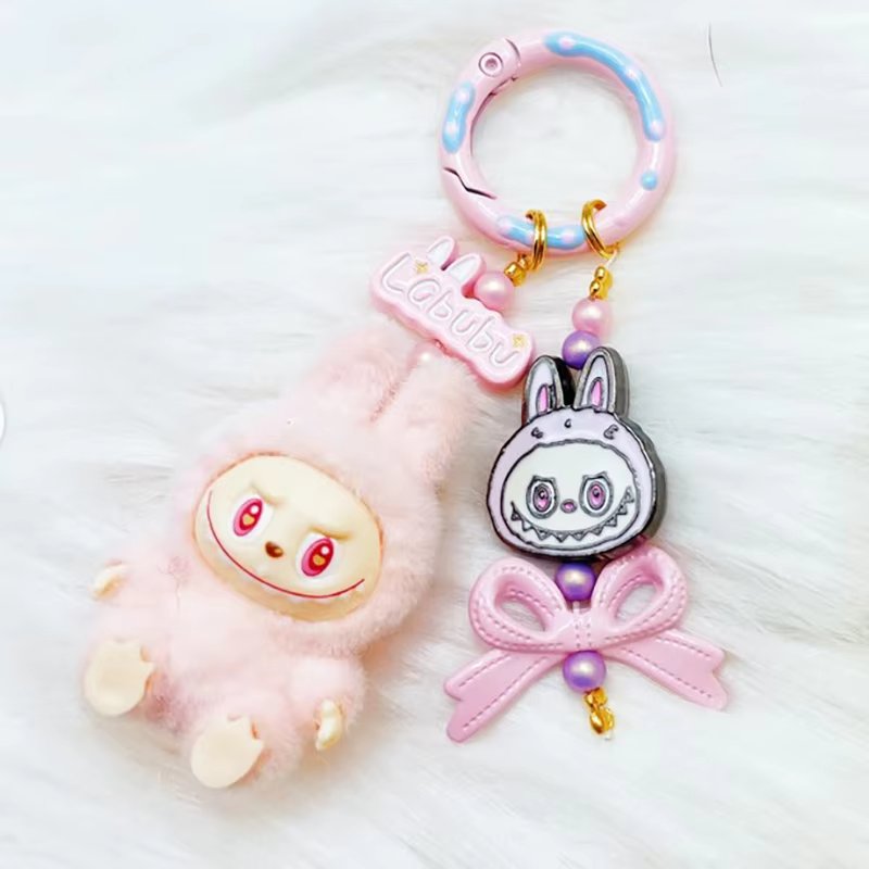 Labubu Pendant Keychain Bag Pendant Kawaii Mobile Phone Chain Hanging Decorations Gifts: New Flocking Mini Vinyl Granules - Image 5