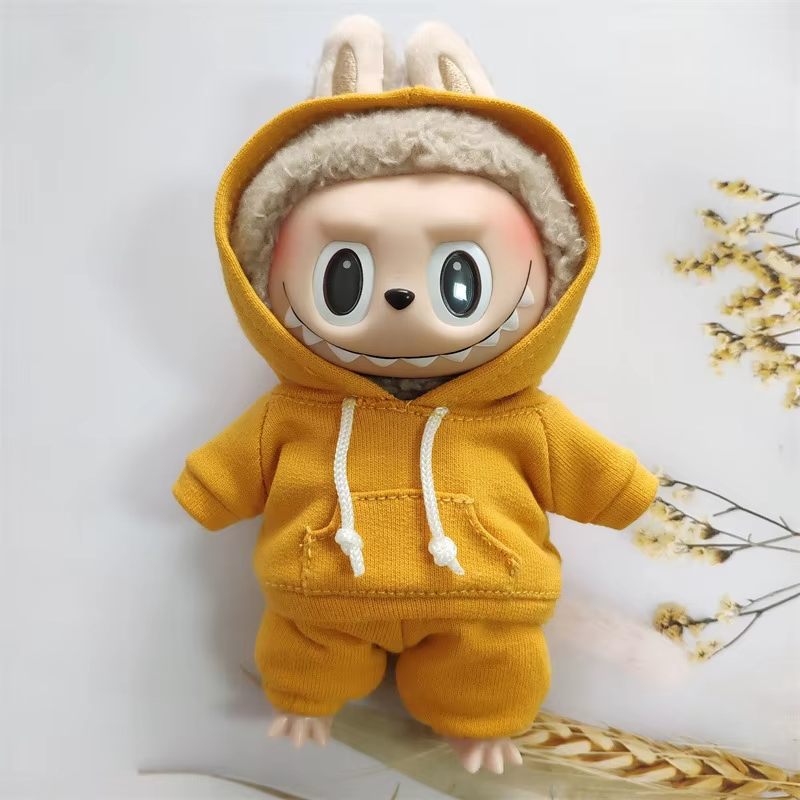 Attire for a 17cm Labubu doll The Monster Costume Set Comfy Girls’ Hoodie, Joggers, and Sneakers, Bright White E25V, Gift-Ready Playset