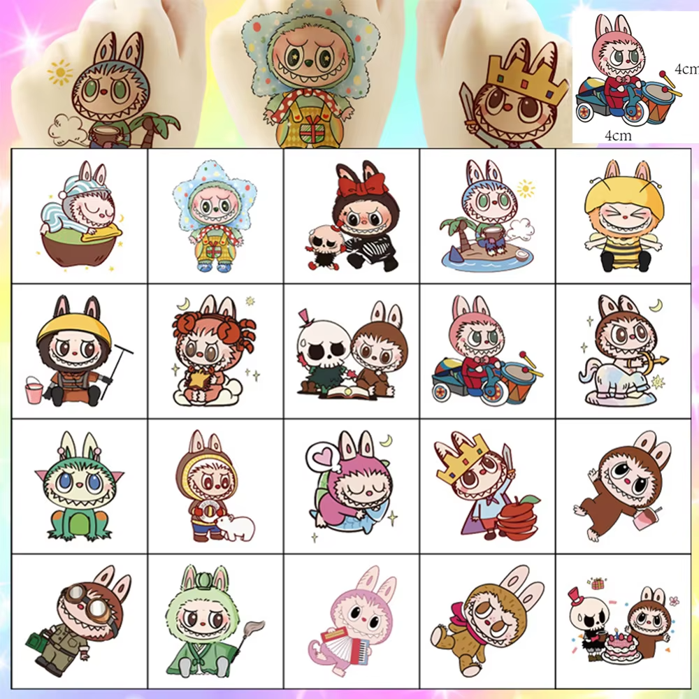 20 Pieces Of Cute Labubu Cartoon Tattoo Stickers For Kids – Temporary And Waterproof Fake Tattoo Decals For Birthdays – Wonderful Additions For Kids’ Themed Celebrations