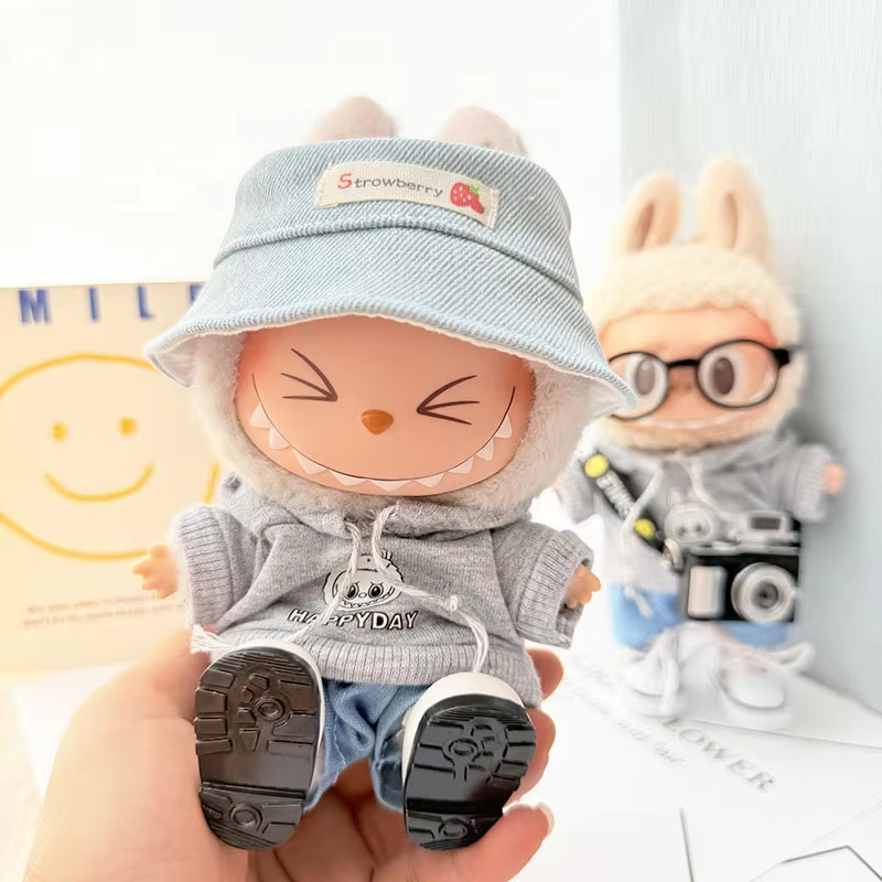 Accessories For Labubu, Clothing For Sitting Parties, 15-17 cm Clothingfor Plush Dolls: Gray Hoodie Outfit, Hat, Shoes, and Clothing Dolls of Labubu I II - Image 5