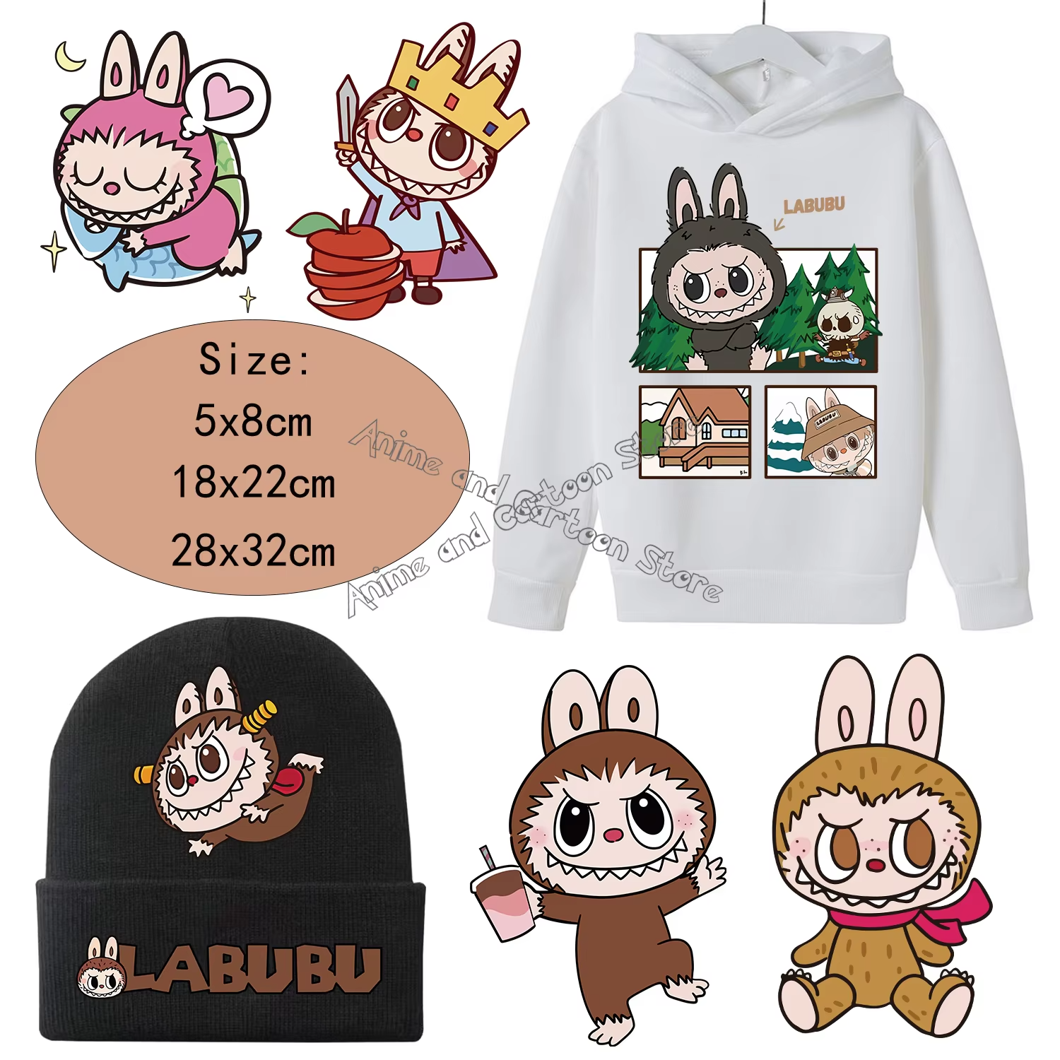 New DIY Heat Transfer Printing Labubu Cap Sticker Gifts Iron Transfer Adorable Cartoon Anime Series Patches Kids Clothes