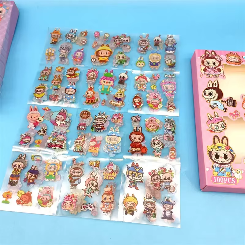 Adorable kids' waterproof decorative graffiti decals: Labubu's anime handbook and gift box stickers