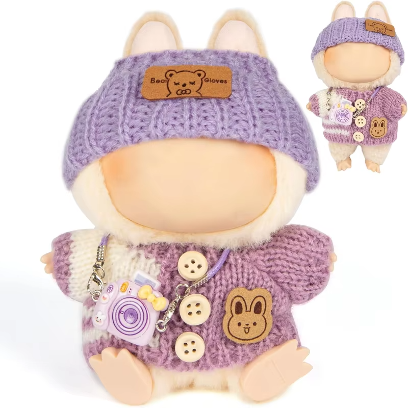 The piece de resistance is the Three-piece Labubu Clothing Designer Kawaii Knit Sweater Set for 17cm dolls