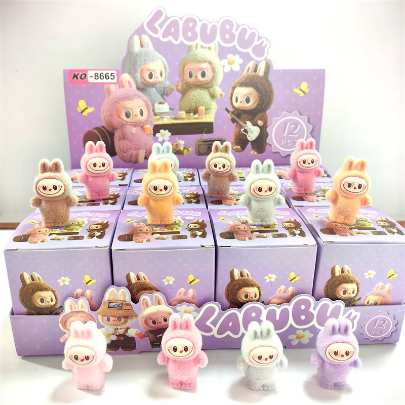 Included with the Labubu Doll Action Figure Pendant Accessories Decoration are twelve flocked blind boxes, each with a cute little pre-sitting Labubu figure