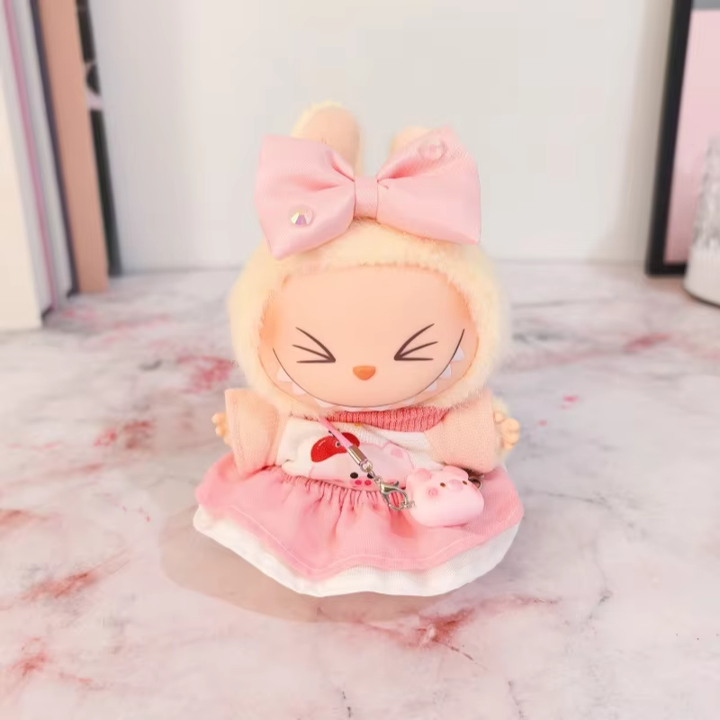 Slide Labubu’s wardrobe onto the V1 and V2 17cm doll and watch her cozy cartoon styling unfold
