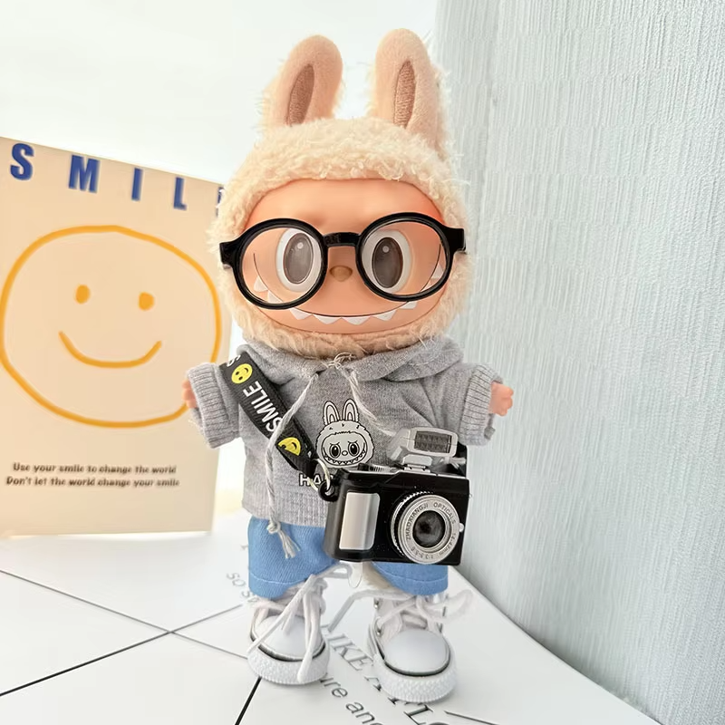 Accessories For Labubu, Clothing For Sitting Parties, 15-17 cm Clothingfor Plush Dolls: Gray Hoodie Outfit, Hat, Shoes, and Clothing Dolls of Labubu I II