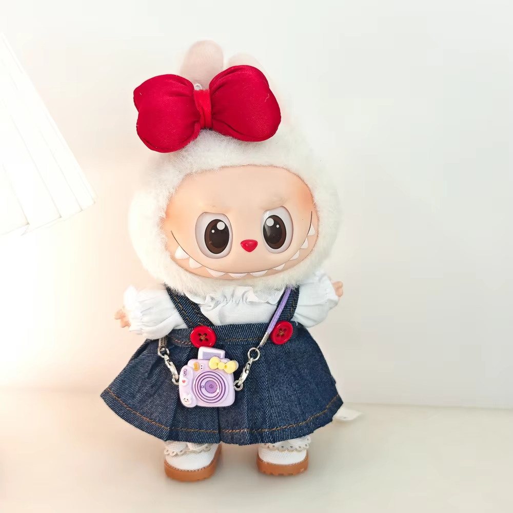 Enhance your Labubu collection with this delightful 15-17cm denim strap skirt. Its universal fit makes it a stylish addition to the doll's collection as well as elegant and luxurious ensembles - Image 3