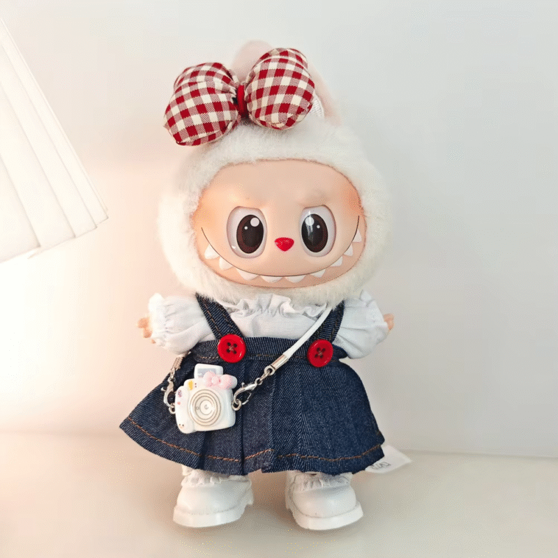 Enhance your Labubu collection with this delightful 15-17cm denim strap skirt. Its universal fit makes it a stylish addition to the doll's collection as well as elegant and luxurious ensembles - Image 5