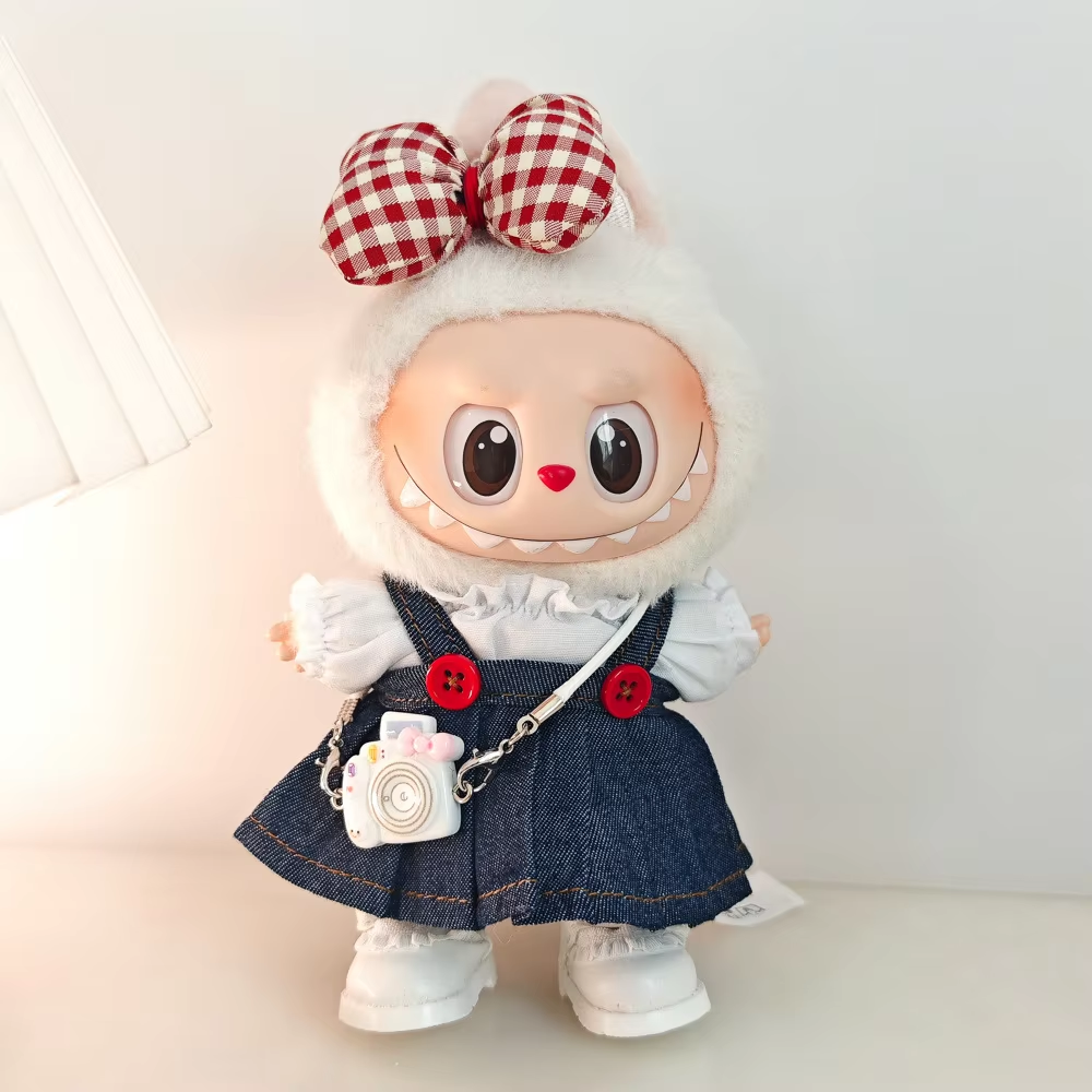 Enhance your Labubu collection with this delightful 15-17cm denim strap skirt. Its universal fit makes it a stylish addition to the doll's collection as well as elegant and luxurious ensembles - Image 5