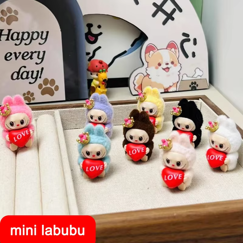 Kawaii Love Crown Mini Flocked Dolls from Labubu Series - Flocked Mini Dolls - Don Labubu DIY