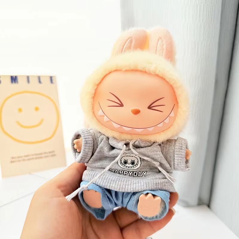 Accessories For Labubu, Clothing For Sitting Parties, 15-17 cm Clothingfor Plush Dolls: Gray Hoodie Outfit, Hat, Shoes, and Clothing Dolls of Labubu I II - Image 2