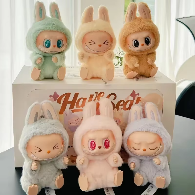Present A Labubu blind box Xmas keychain toy, Kawaii monster replica anime figure A Seat Series pendant flocking model toy