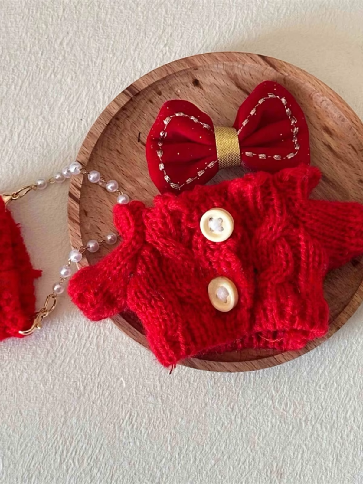 Red Set Clothes Hair Macaron Accessories V2 for 17 cm Labubu Doll V1 and V2 Macaron outfits for 17cm Labubu dolls include plush doll clothes, hair accessories and a do-it-yourself gift for kids - Image 3