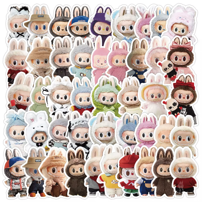 Cute Cartoon Doll Decals for Do-It-Yourself Phone Cases with Labubu Stickers, 10/30/50 pieces Children's water bottle notebook graffiti sticker