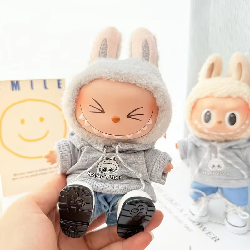 Accessories For Labubu, Clothing For Sitting Parties, 15-17 cm Clothingfor Plush Dolls: Gray Hoodie Outfit, Hat, Shoes, and Clothing Dolls of Labubu I II - Image 4