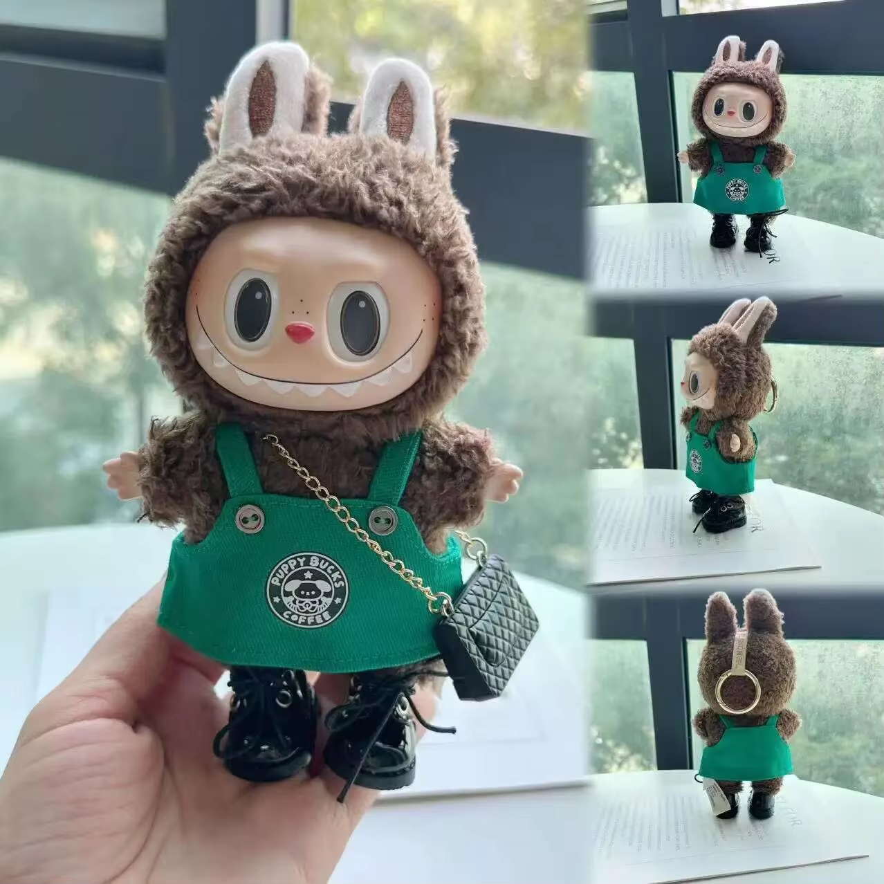 Labubu, 17 cm Accessories for the Monsters' Clothes Doll's Outfit Cartoon of Green Coffee Dress Shoes - Image 3