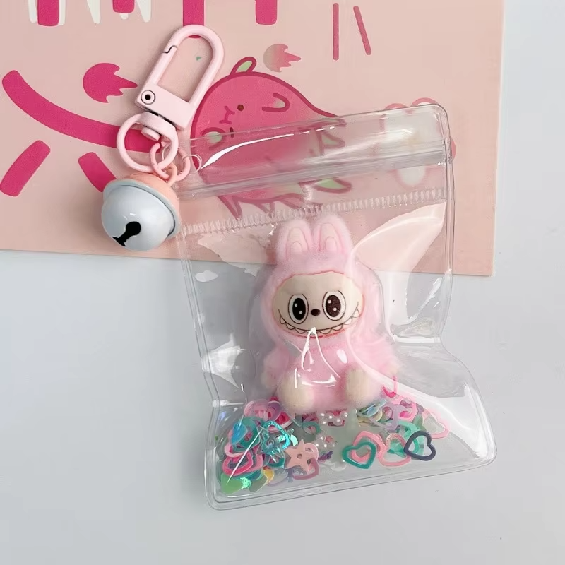 New Kawaii Cartoon Mini Labubu Girls Keychain with Crushed Stone Vinyl Cereal Mobile Pendant Adorable Keychain Gift - Image 3