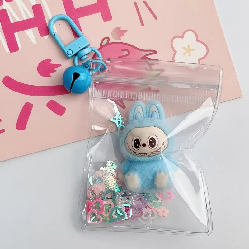 New Kawaii Cartoon Mini Labubu Girls Keychain with Crushed Stone Vinyl Cereal Mobile Pendant Adorable Keychain Gift - Image 4