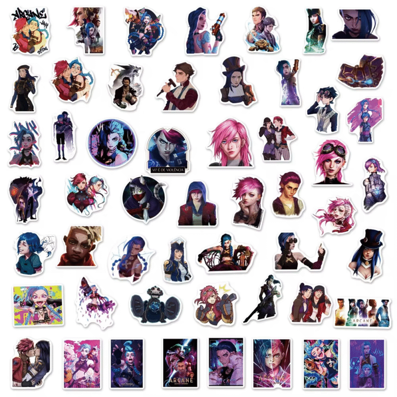Vi and Jinx Arcane LOL cartoon character stickers pack for laptops, iPads, skateboards, and luggage: 10/30/50 pieces of hot game wholesale - Image 3