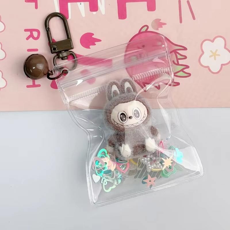 New Kawaii Cartoon Mini Labubu Girls Keychain with Crushed Stone Vinyl Cereal Mobile Pendant Adorable Keychain Gift - Image 2