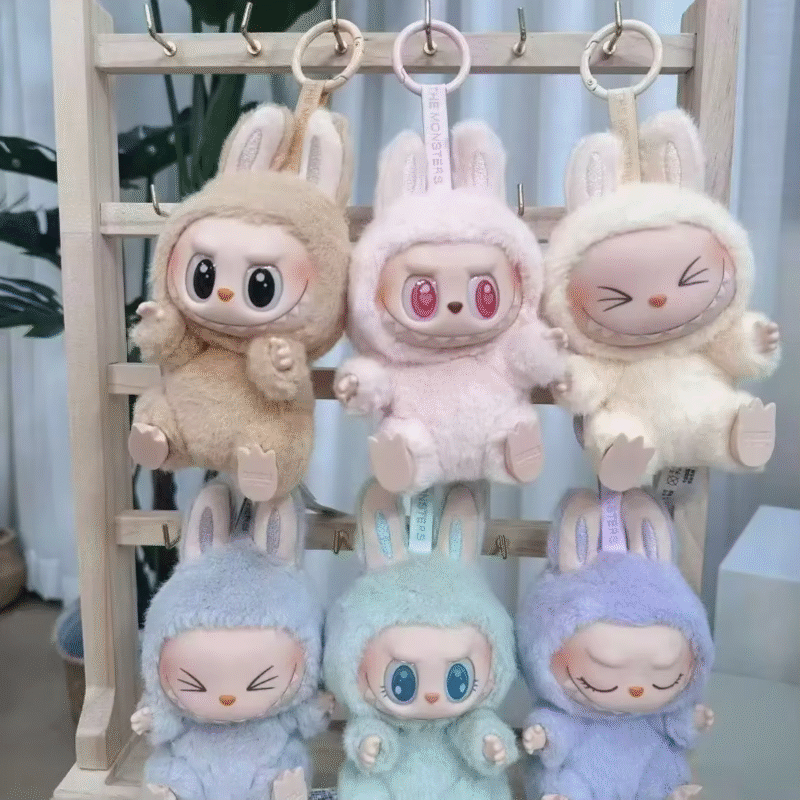 New Labubus Sitting Party Doll Anime Figure Macaron Pendant Monsters Kawaii Keychain Accessories Gifts - Image 2