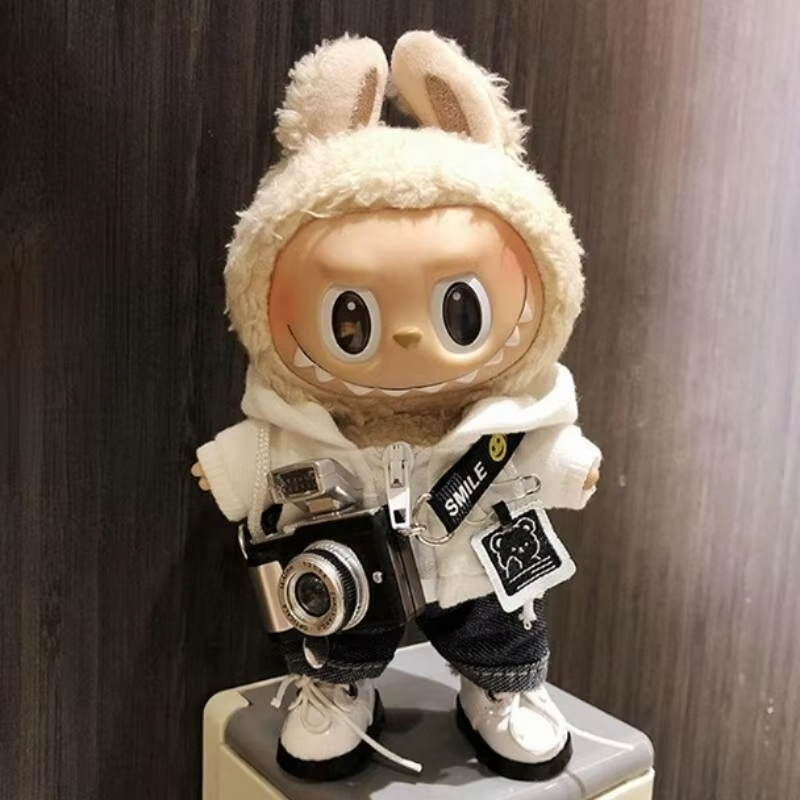 Fashionable Mini Labubu Clothes for Korea Kpop Exo: 17cm doll hoodie, camera, idol fans, doll, jumpsuit and accessories - Image 2