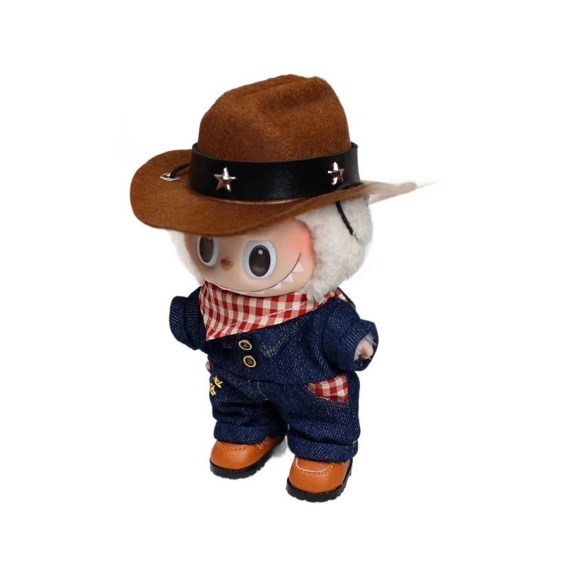 17cm doll clothes, labubu outfit, plush cowboy suit, jeans, western cowboy hat, and DIY accessories - Image 2