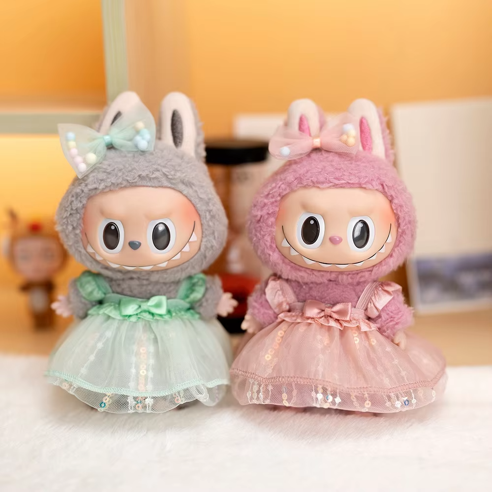Bow Sequined Gauze Dress Clothes in 7 Colors for 17cm Accessories for Labubu Doll Outfits Dress Up Animal Accessories for Children's Gifts