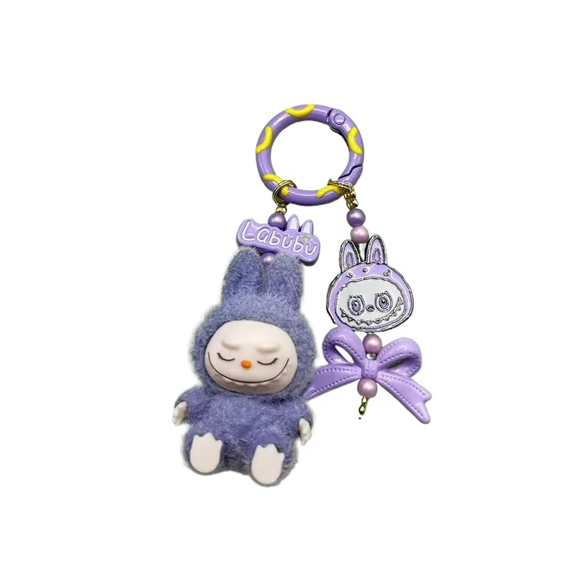 Labubu Pendant Keychain Bag Pendant Kawaii Mobile Phone Chain Hanging Decorations Gifts: New Flocking Mini Vinyl Granules - Image 2